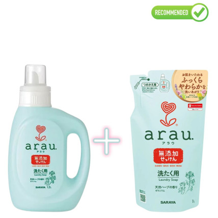  Arau Baby šķidrums bērnu apģērbu mazgāšanai ar ģerānijas aromātu 1200ml + pildviela 1000ml