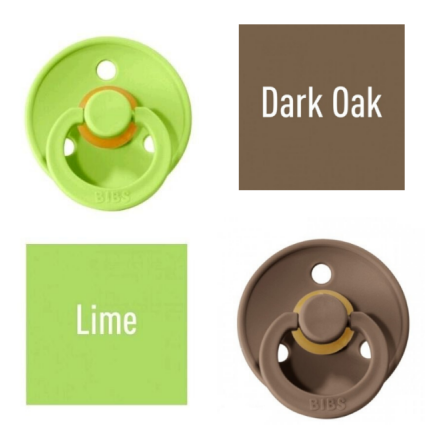 Bibs Lime/Dark Oak Knupītis izgatavots no 100% dabīgas gumijas - ķirša forma 0-6 mēneši (2 gab.)