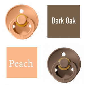 Bibs Dark Oak/Peach Knupītis izgatavots no 100% dabīgas gumijas - ķirša forma 0-6 mēneši (2 gab.)