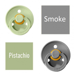 Bibs Pistachio/Smoke Knupītis izgatavots no 100% dabīgas gumijas - ķirša forma 6-18 mēneši (2 gab.)