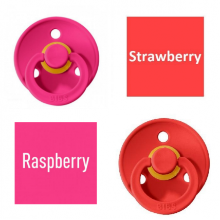 Bibs Raspberry/Strawberry Knupītis izgatavots no 100% dabīgas gumijas - ķirša forma 0-6 mēneši (2 gab.)