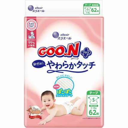 Goo.N Plus Autiņbiksītes jutīgai ādai S 4-8kg 62gab Goo.N Plus Autiņbiksītes jutīgai ādai S 4-8kg 62gab