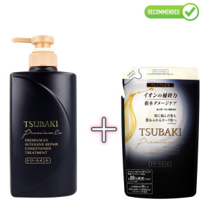 Shiseido Tsubaki Premium EX Atjaunojošs kondicionieris-maska ​​bojātiem matiem 490ml + pildviela 363ml