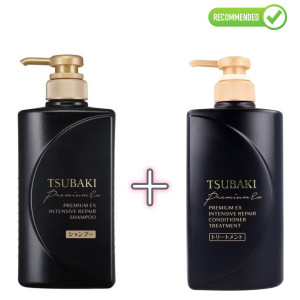 Shiseido Tsubaki Premium EX Atjaunojošs šampūns un kondicionieris-maska bojātiem matiem 490ml