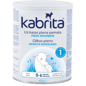 Kabrita 1 400 mākslīgais piena maisījums uz kazas piena pamata komfortablai gremošanai zīdaiņiem vecumā no 0 līdz 6 mēnešu vecumam