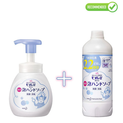 Biore U šķidrās roku ziepes-putas ar antibakteriālu efektu, ar vieglu citrusu aromātu 250ml + pildviela 450ml