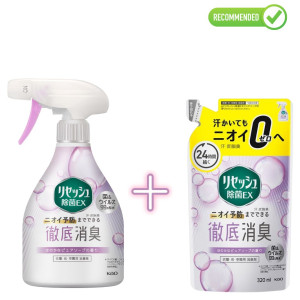 KAO RESESH EX Antibakteriāls dezodorējošs aerosols apģērbam un veļai, ziepju aromāts 370ml + pildviela 320ml