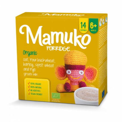 MAMUKO BIO auzu, zaļo griķu, miežu, speltas kviešu, rudzu putra 240g